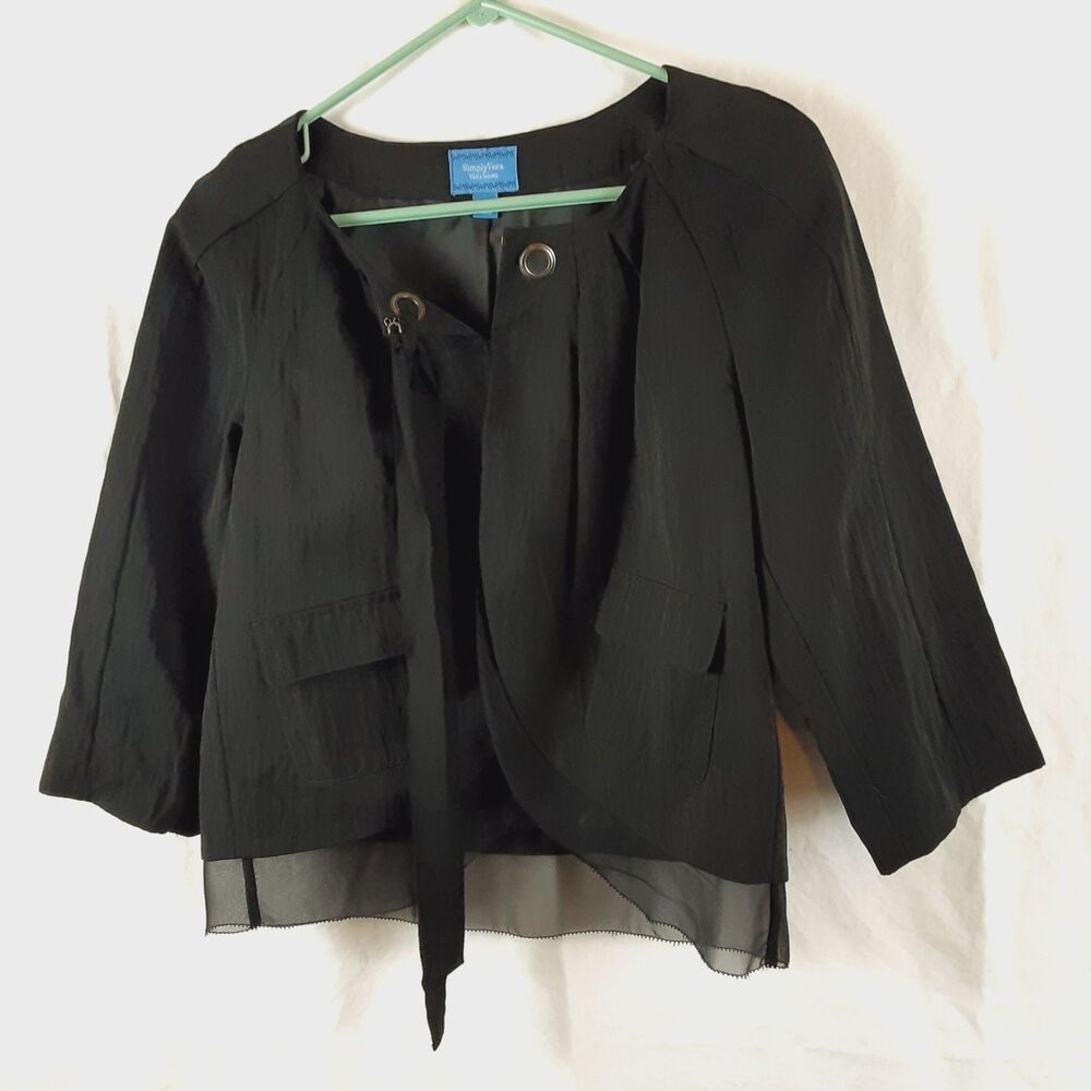 Simply Vera Vera Wang Womens XS Extra Small Black Sheer Open Front Top Blouse